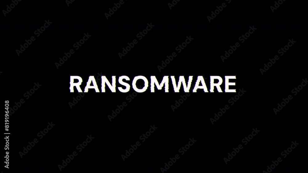 Poster ransomware text with screen effects of technological failures. spectacular screen glitch with variou