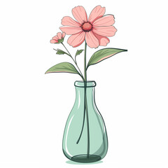 A pink flower is placed in a green vase