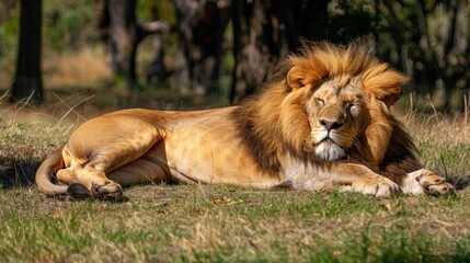 Lion resting on the savannah.