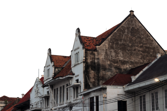 building with Dutch colonial architecture isolated on a transparent background
