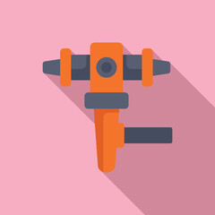 Modern flat design graphic of an orange hand drill, isolated on a pink background with a shadow effect