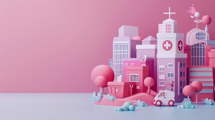 Public health awareness campaign flat design side view community safety theme 3D render vivid