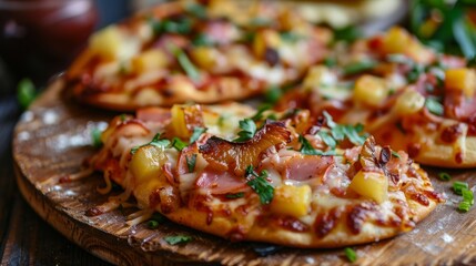 Hawaiian cuisine. Mini Hawaiian pizza. 