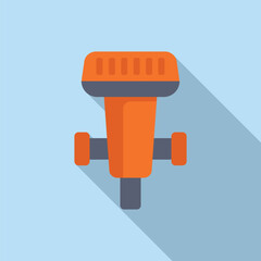 Digital illustration of a modern orange microphone icon with a flat design, isolated on blue