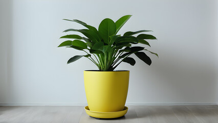 Obraz premium a yellow pot with a plant in it that is yellow.