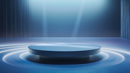 Floating Light Rings Podium: Sleek Metallic Podium with Light Rings