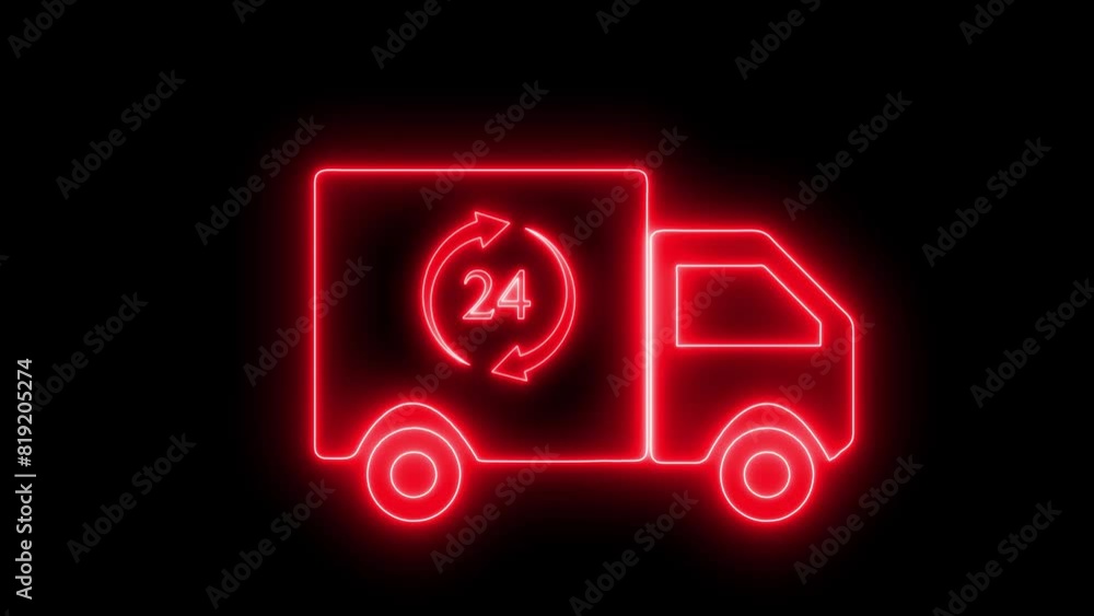 Poster abstract glowing neon 24 hours timer icon animation.glowing neon line clock 24 hours icon isolated o