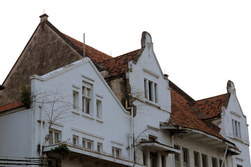 building with Dutch colonial architecture isolated on a transparent background