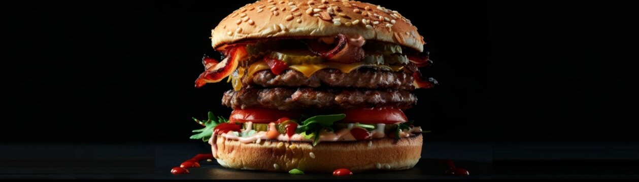 Mouthwatering Gourmet Burger with Toppings: A Culinary Masterpiece