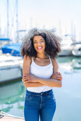 Young African American woman at outdoors . Portrait