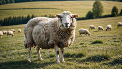 Obraz premium Flock sheep on a autumn field