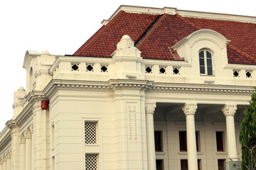 building with Dutch colonial architecture isolated on a transparent background