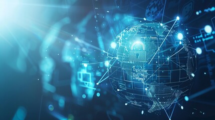 Futuristic digital network concept. Global data connection, technology, and communication represented by connected nodes and glowing points.