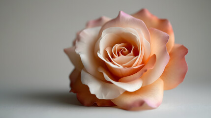 Single Orange Rose with Leaves on a Neutral Background