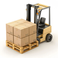 Efficient Warehouse Operations: Forklift Transporting Stacked Cardboard Boxes