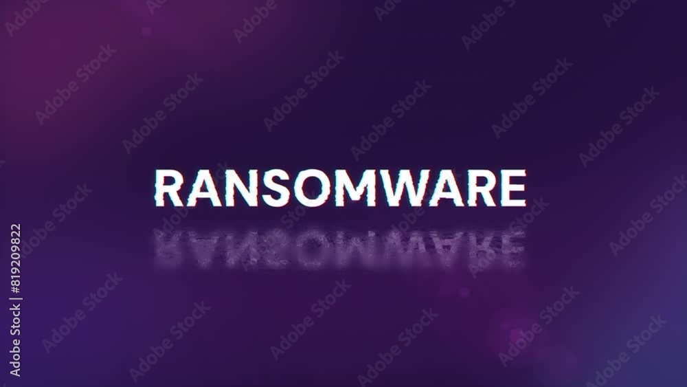 Poster ransomware text with screen effects of technological failures. spectacular screen glitch with variou