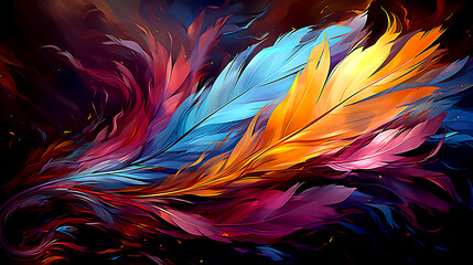 Obraz premium Abstract drawing painting feather vibrant colors. Fly nature elegance concept. Graphic Art