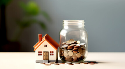 Small house with jar for the concept of saving money