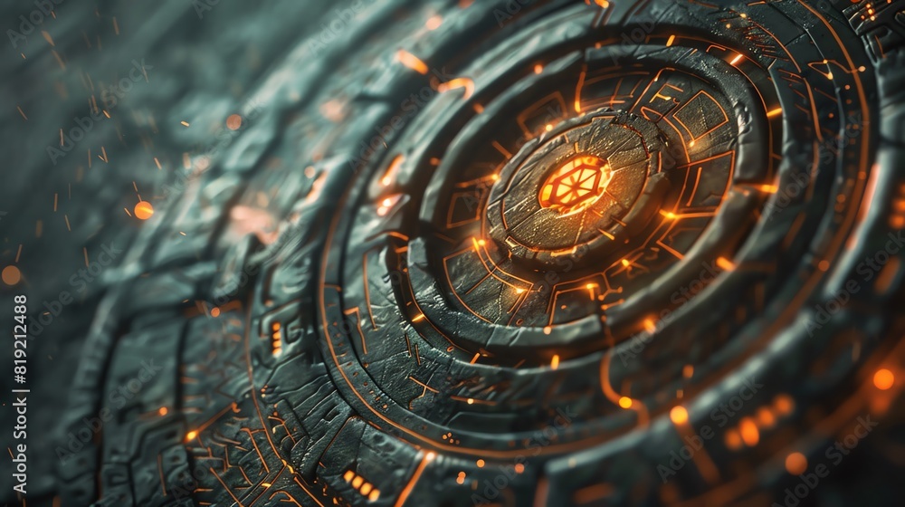 Poster futuristic circular interface with glowing lights and intricate details, representing advanced techn
