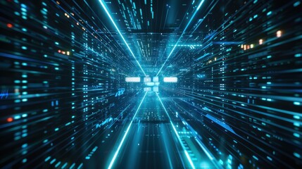 Digital data technology background with blue light, Digital cyber space, High speed internet digital data transfer, future technology