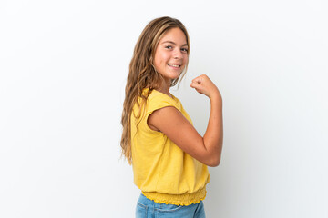 Little caucasian girl isolated on white background celebrating a victory