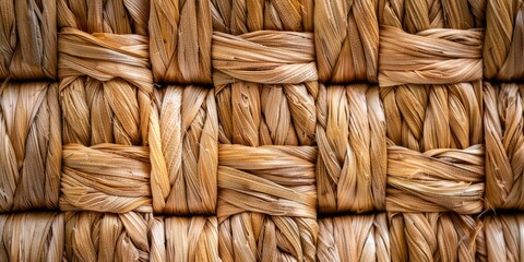 Woven straw mat texture background, intricate interlocking fibers. Exquisite Handicraft: Product...