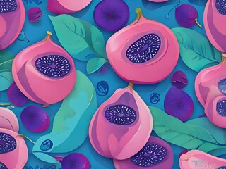 Bright pink and purple fruits design on blue. Generative AI
