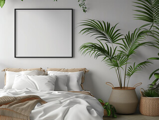 Simple Bedroom with mockup framed