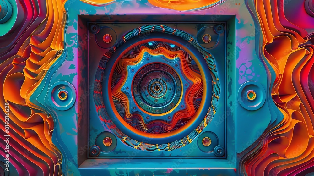Poster abstract art with vivid colors and intricate patterns, creating a mesmerizing visual effect. perfect