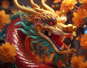 Fototapeta premium Kopf eines asiatischen Drache - chinesisches Jahr des Drachen 