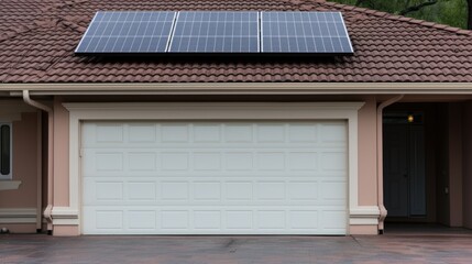 A garage with solar panels installed on the roof