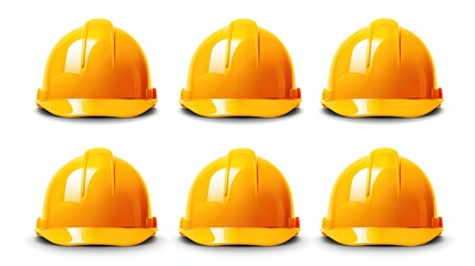 Set of yellow hard hat isolated on white background