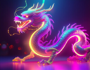 3d Rendering von einem chinesischen Drachen Neonfarben - Jahr des Drachen 