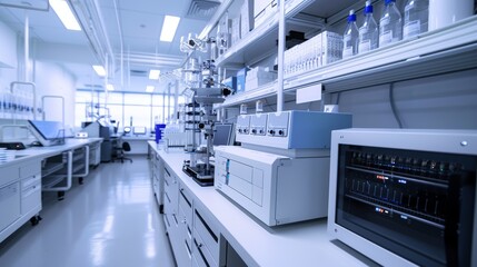 Obraz premium Advanced lab equipment in a pristine high-tech research facility.