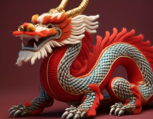Fototapeta premium chinesischer Drache aus Stoff/Wolle 3D Rendering Ai 