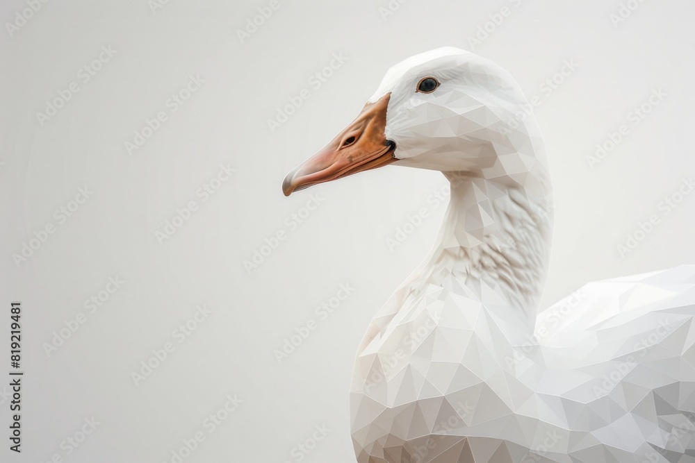 Poster a close up of a white duck on a gray background. suitable for various design projects