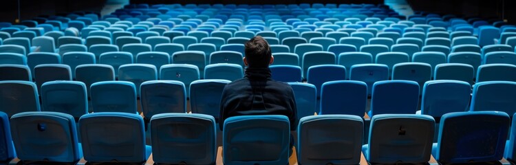 Fototapeta premium one man sitting in empty cinema or theater auditorium