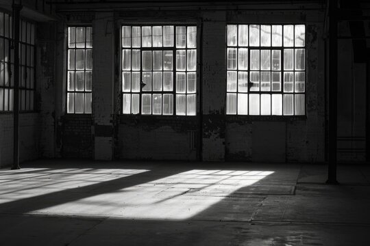 A monochrome image of a vacant building, suitable for architectural projects