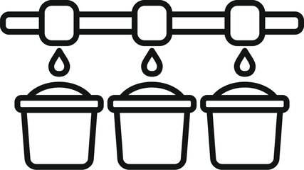 Line drawing of sap dripping into buckets from a tapped maple tree, representing syrup harvest © anatolir