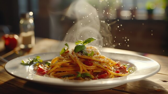 Deliciously Realistic Plate of Pasta in Stunning HD 8K Quality - Food Photography Concept