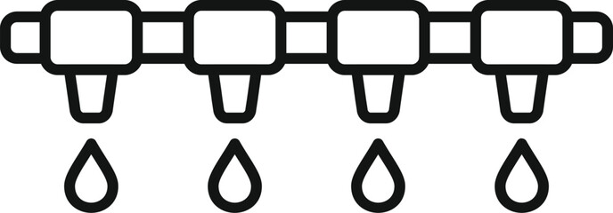 Minimalist line icon depicting multiple faucets with water droplets, representing water usage or conservation