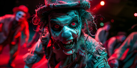 A spooky Halloween costume contest on stage, with participants showcasing their creative outfits