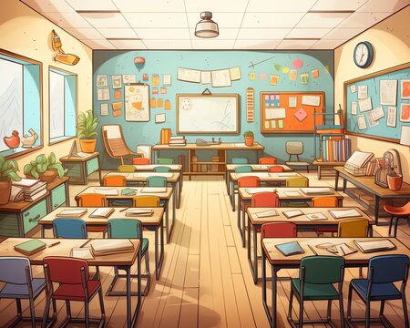 behavior flat design top view classroom theme cartoon drawing colored pastel