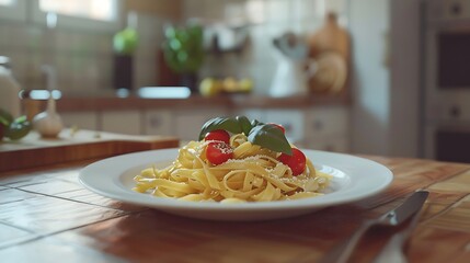 Deliciously Realistic Plate of Pasta in Stunning HD 8K Quality for Food Photography