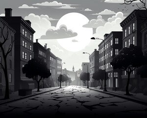 heartache flat design top view empty street theme animation black and white