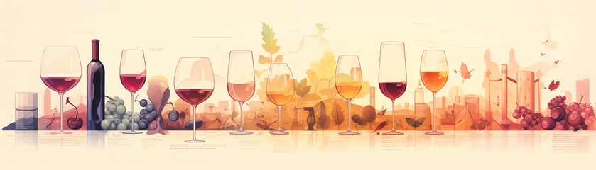 splendid flat design side view wine tasting theme cartoon drawing Tetradic color scheme