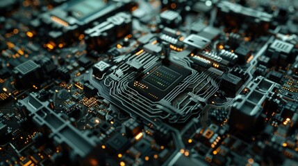 Detailed view of a computer circuit board. Suitable for technology concepts