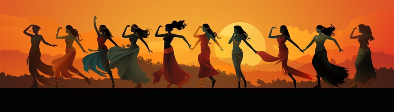 Pru Chum flat design side view cultural dance theme animation Complementary Color Scheme