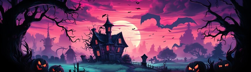 unease flat design front view haunted house theme cartoon drawing Analogous Color Scheme
