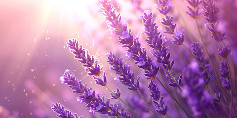 A cluster of fresh lavender flowers sway gently in the summer breeze, their sweet fragrance filling the air.